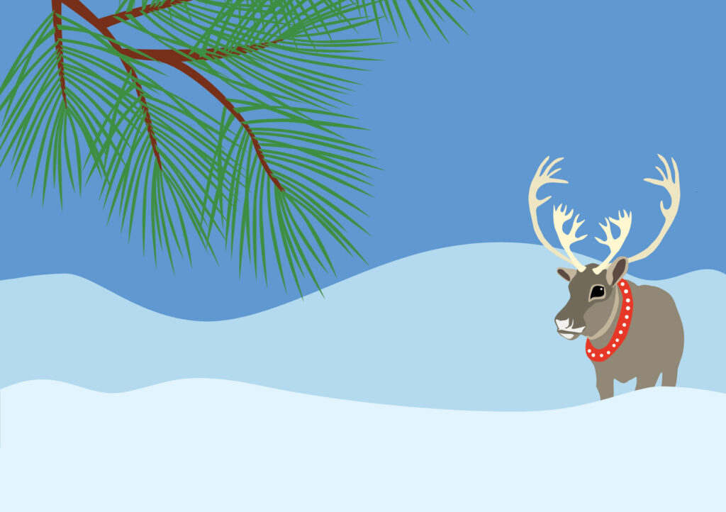 Illustration of a reindeer in the snow